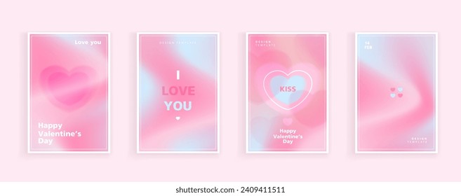 Happy Valentine's Day greeting cards. trendy gradients for brochures, advertising and postcard. romantic cute event flyers for banners or mobile social posts. vector design. Stock Vector