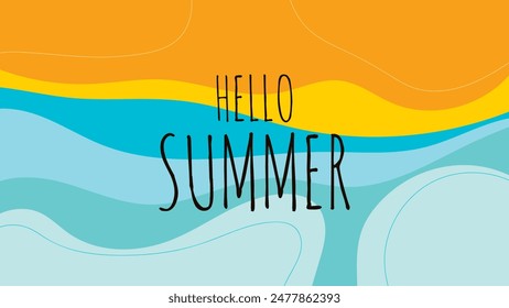 HELLO SUMMER BACKGROUND BRIGHT ABSTRACT HANDDRAWN SHAPE FLAT PASTEL COLORFUL DESIGN VECTOR. GODD FOR FLYER, BANNERS, PRINT, WEBSITE, WALLPAPER, COVER DESIGN, GREETING CARD 库存矢量图