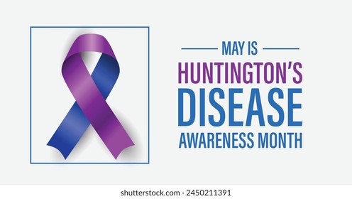 Huntington's disease awareness month campaign banner. Blue and violet advocacy ribbon. Arkistovektorikuva