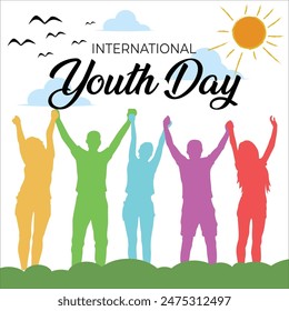 International Youth Day background banner poster with five people group. World Youth Day awareness. vector illustration. Immagine vettoriale stock