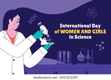 International day of women and girls in science. Cartoon Vector illustration Design for poster, Banner, campaign and greeting card. February 11. 库存矢量图
