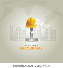 International Labor Day. Happy labour day vector illustration. labour day. may day. Happy Labor vector poster, greetings card, banner design. vector construction helmet. building vector. worker. Stock Vector