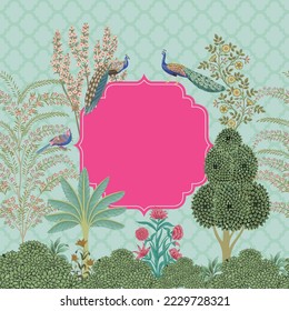 Indian Mughal decorative garden frame for wedding invitation vector pattern Stock Vector