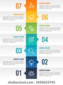 Infographic Timeline 7 Steps to Success. Milestone, Project, Information, Presentation and report. Vector illustration. Immagine vettoriale stock