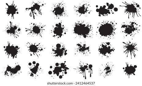 Ink drops and splashes. Blotter spots, liquid paint drip drop splash and ink splatter.Blobs and spatters. Artistic dirty grunge abstract spot vector set. Isolated vector illustration. , vector de stoc