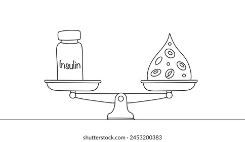 Insulin and glucose in the blood on different scales. Balance of glucose and insulin in the human body. A simple hand drawn illustration for different uses. Stock vektor