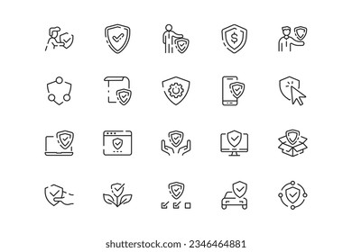 Insurance lines icon set. Insurance genres and attributes. Linear design. Lines with editable stroke. Isolated vector icons. 库存矢量图
