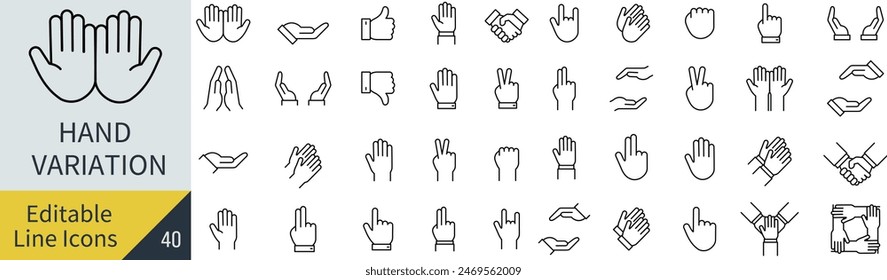 Icon Set of Editable Line Hand Variations (Not Outlined) Stock vektor