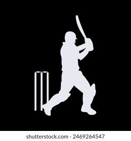 illustration of batsman playing cricket. Batsman In playing action on an isolated black background. Cricket championship vector poster design. Cricket Player Hitting Big Shot vector design eps format. Arkistovektorikuva