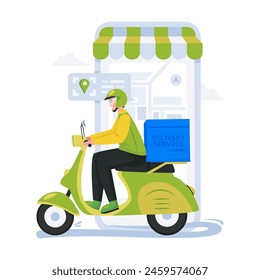 Illustration of a courier delivering a package order 库存矢量图