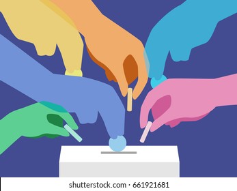 Illustration of Hands of Several People Placing Coins in a Donation Box Arkistovektorikuva