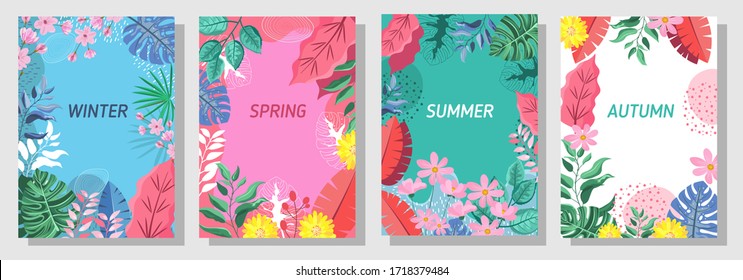 Illustration set season element or nature background, winter, spring, summer, autumn, banner, cover, templates, posters. Stock Vector