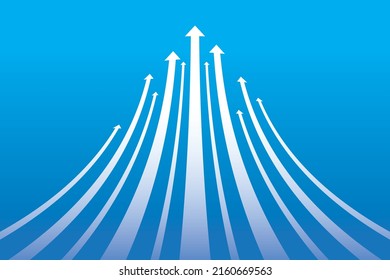 Illustration of a white upwardly curved arrow on a blue gradient background Immagine vettoriale stock