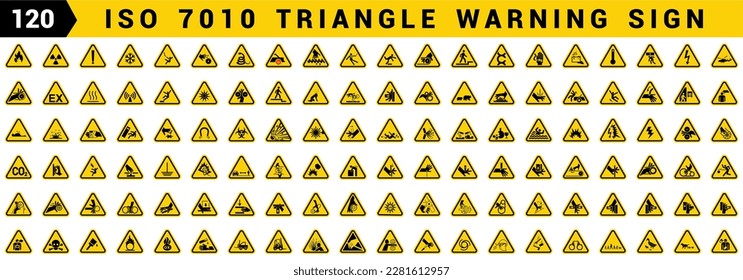ISO 7010 TRIANGLE WARNING SIGNS SET SYMBOL SAFETY COLLECTION 库存矢量图
