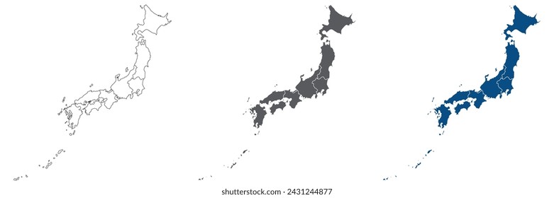 日本地図。セットの8つの主な地域の日本地図のベクター画像素材