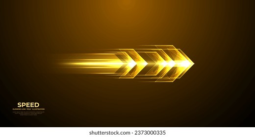 One abstract big glowing speed-up arrow on a dark background. Business growth, success, high results, investment growth, development progress, financial company statistics, and start-up concept.  Immagine vettoriale stock