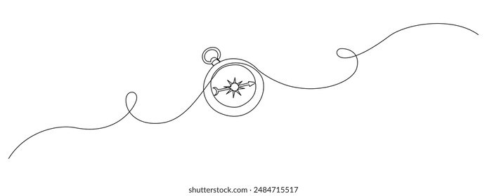 One continuous line drawing of traveller compass. Old navigate and adventure symbol in simple linear style. Business strategy and cartography concept in editable stroke. Contour vector illustration เวกเตอร์สต็อก