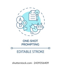 One shot prompting soft blue concept icon. Prompt engineering technique. Minimal context. Single example. Round shape line illustration. Abstract idea. Graphic design. Easy to use in article 库存矢量图