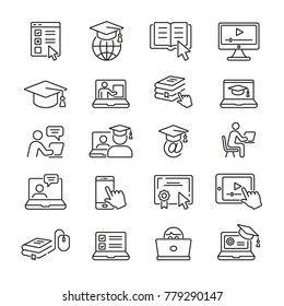 Online Education: thin vector icon set, black and white kit
 स्टॉक वेक्टर