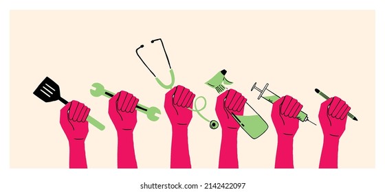 Occupation with the tool | worker | Job | Labor Day | protests Stock Vector