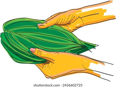 Ofreciendo una gavilla de hojas de betel durante el año nuevo Vector de stock