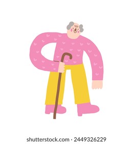 Old person icon. Cute hand drawn doodle isolated grandfather. Old gentleman, man walking with stick background 库存矢量图