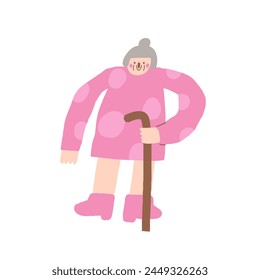 Old person icon. Cute hand drawn doodle isolated grandmother. Old lady, woman with stick background 库存矢量图