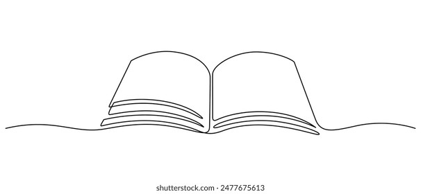 open book one line drawing continuous. education concept thin line illustration: wektor stockowy