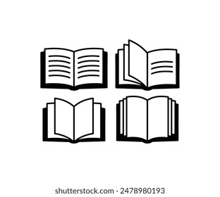 open book icons symbol vector design black white color flat illustration collection set isolated  Immagine vettoriale stock
