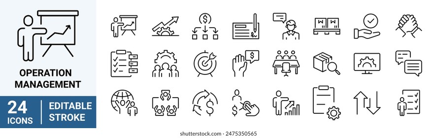 Operation management web line icons. Business administration editable stroke outline icons. vector illustration स्टॉक वेक्टर