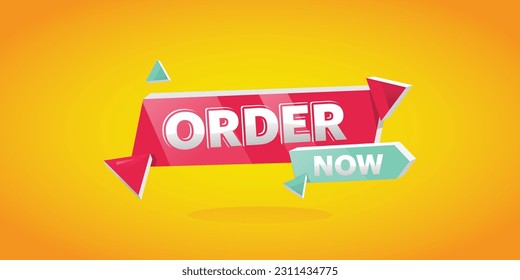 Order Now Text Banner, tag,  Yellow Background, Vector for Advertising, Social Media, Web Banner 库存矢量图