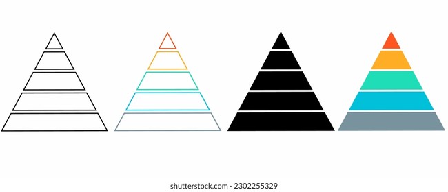 outline silhouette Pyramids icon for infographics set isolated on white background.piramid infographic Immagine vettoriale stock