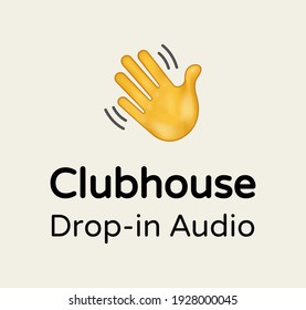 Logo Clubhouse with slogan Drop-in Audio. New social network for communication via audio messages. Logotype for presentation room and App. Clubhouse logo app. Vector illustration Toimituksellinen arkistovektorikuva