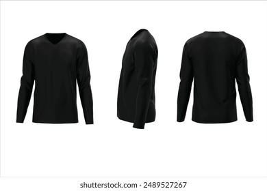 Long sleeves black t-shirt mockup design vector 库存矢量图