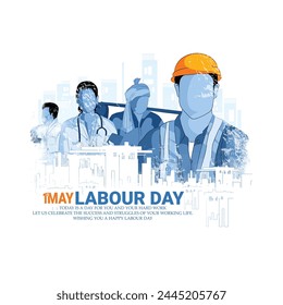 Labor Day( 1st May)big Poster,banner illustration sketch With A Group Of People Of Different Occupations With abstract Background  Stock Vector