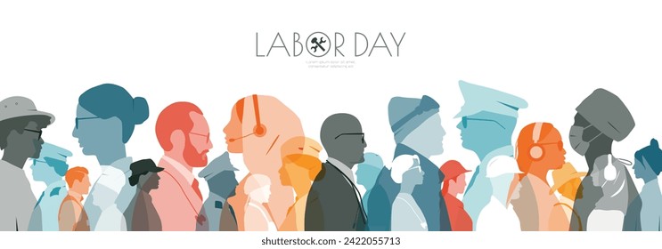 Labor day banner. Modern design. People of different professions together. Stock Vector