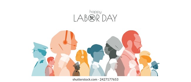 Labor day banner. Modern design. People of different professions together. Stock Vector