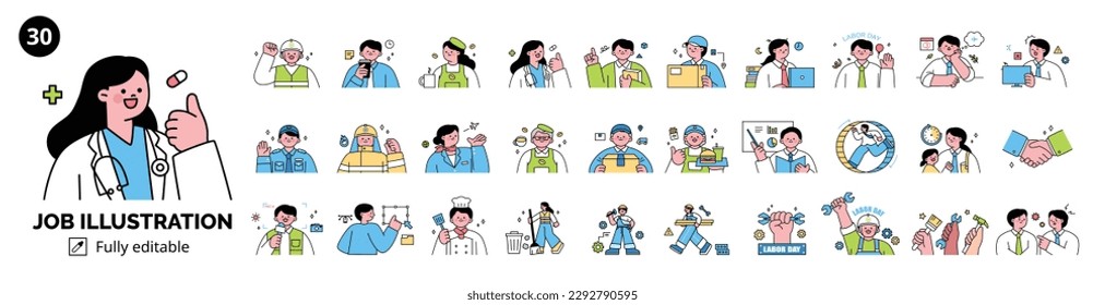 Labor Day. people who are working. Illustration of busy characters and workers rights in different professions. Stock Vector