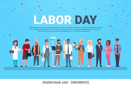 Labor Day Poster With People Of Different Occupations Over Background With Copy Space Stock Vector