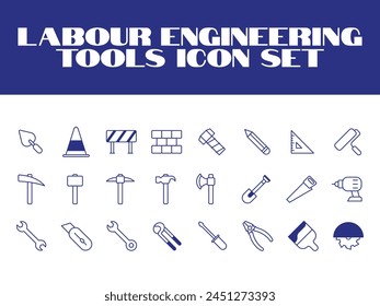 Labour day icon set. Labor Tools Icon Vector graphic illustration. Line Icons set of Engineering tools Immagine vettoriale stock