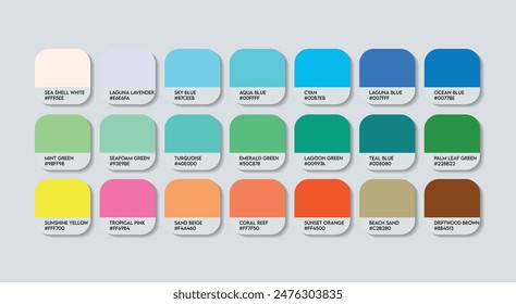 Laguna Color Palette, Laguna Color Guide Palette with Color Names. Catalog Samples of Laguna with RGB HEX codes and Names. Laguna Colors Palette Vector, Plastic, Metal and Paint Color Palette Vector Vektor Stok