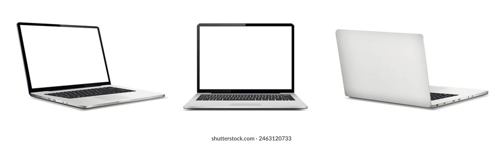 Стоковое векторное изображение: Laptop computer with white screen, front and rear view
