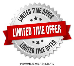 limited time offer 3d silver badge with red ribbon Stockvektor