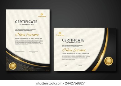 Luxury certificate template with glitter effect dan lines gold shine on frame background,diploma,Vector illustration and vector Luxury premium badges design. స్టాక్ వెక్టార్