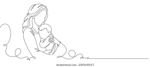Mother and baby line art vector illustration, mothers day celebration background Stock Vector