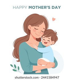 幸せな母の日という言葉を持つ赤ん坊を持つ母親のベクター画像素材