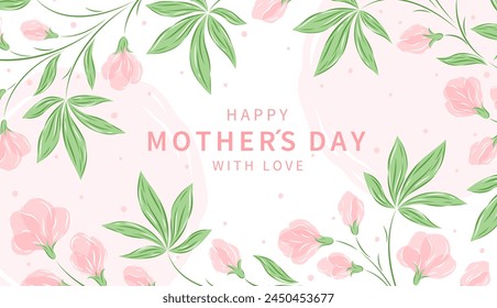 母の日のカード、バナー、ポスター、ラベル、テンプレート、またはパステルカラーの花の枠を持つカバー。春の夏の花柄デザイン。ベクターイラストのベクター画像素材