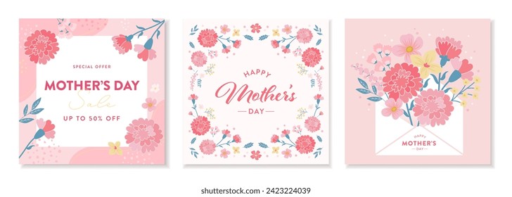 Mother's day banner collection. carnation design. Vector illustration background. Stock Vector