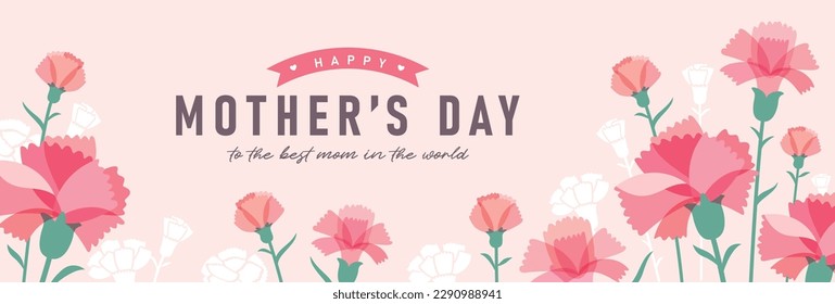 Mother's day banner design with beautiful Carnation flowers. Stock Vector