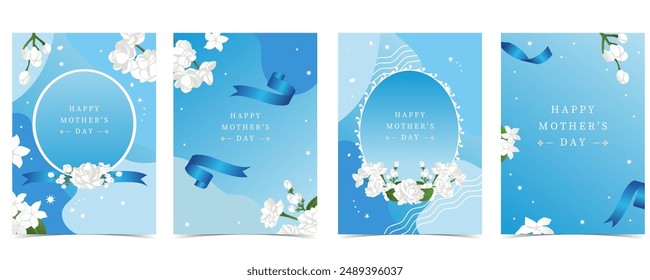 a4縦長デザインの母の日ブルー招待状とジャスミンのベクター画像素材